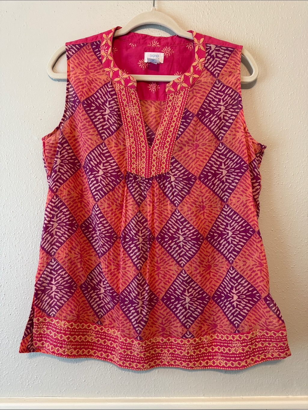 Sigrid Olsen Pink Purple Printed Sleeveless Tunic